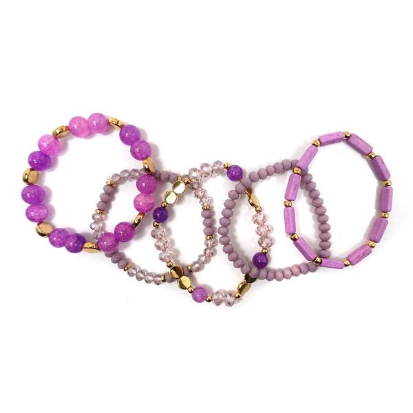 GLASS BEAD MULTI STRAND STRETCH BRACELET SET