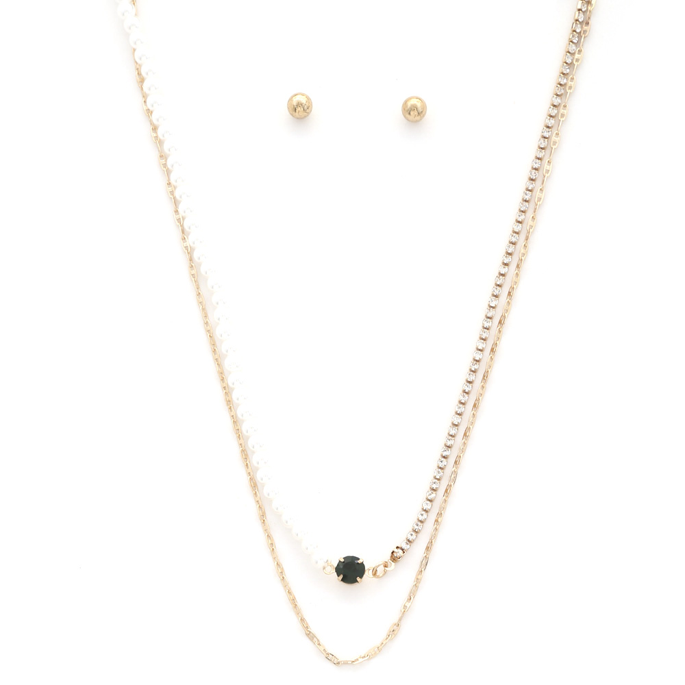 ROUND CRYSTAL METAL LAYERED NECKLACE