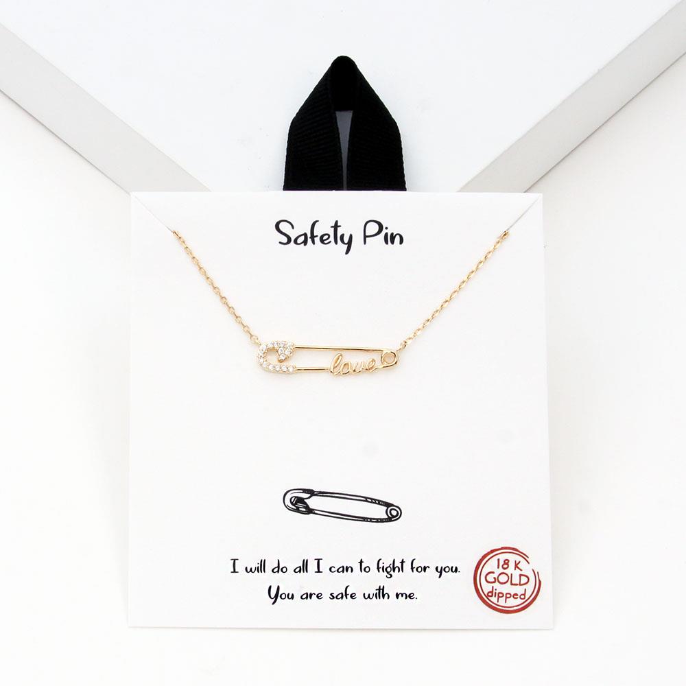 18K GOLD RHODIUM DIPPED SAFETY PIN NECKLACE