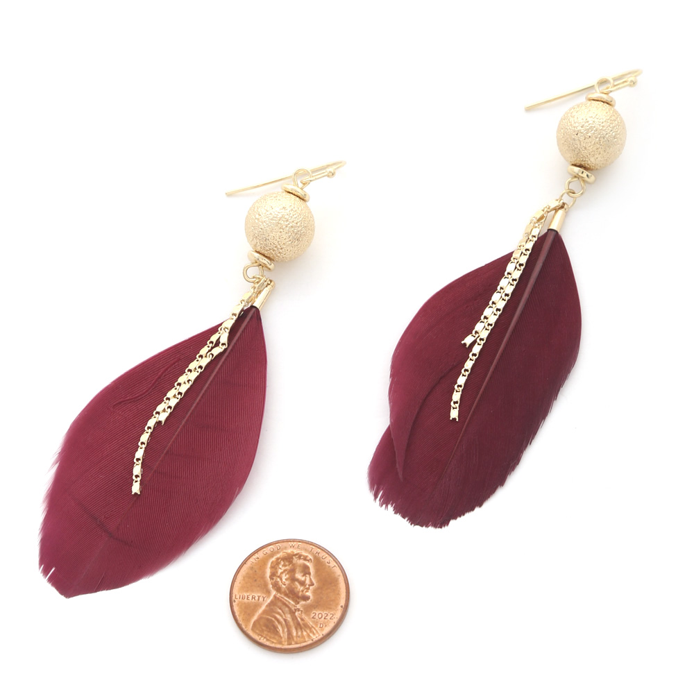 SATIN BALL ACC FEATHER EARRING