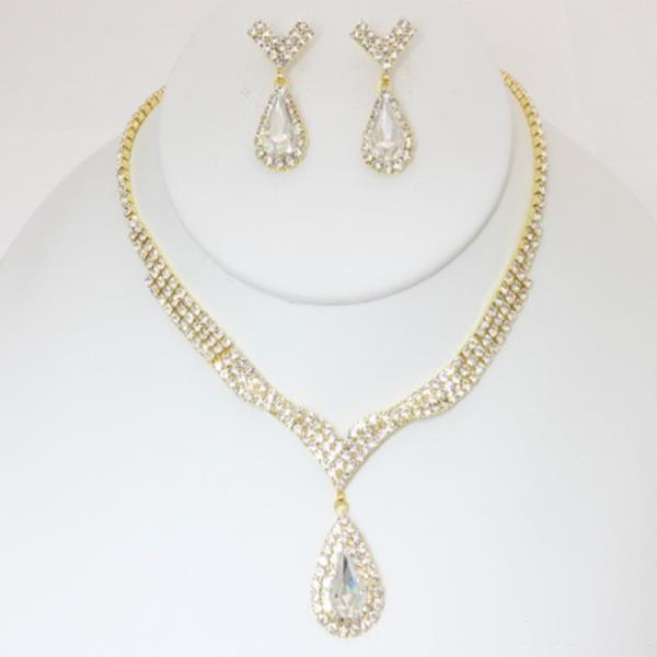 TEARDROP V SHAPE RHINESTONE NECKLACE