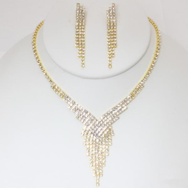 V SHAPE RHINESTONE NECKLACE