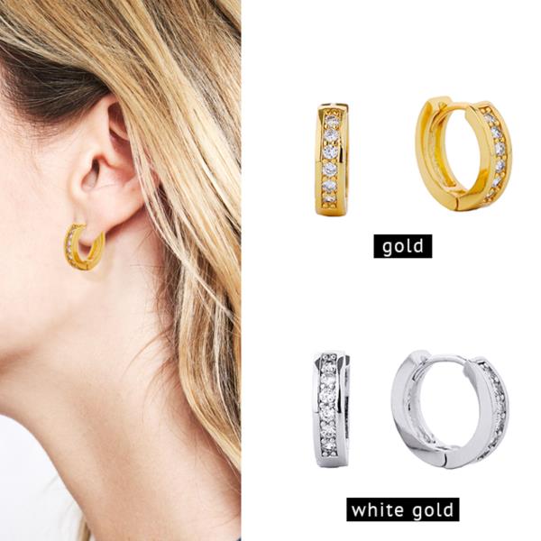 14K GOLD/WHITE GOLD DIPPED HUGGIE HOOP CZ PAVED EARRING