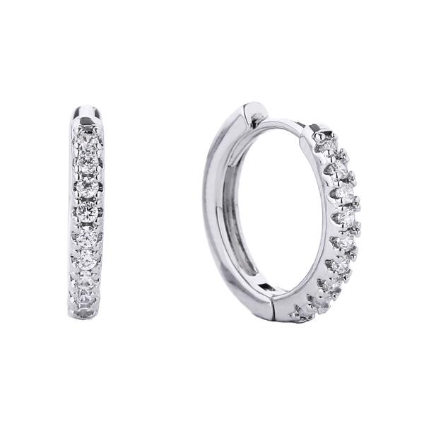 14K GOLD/WHITE GOLD DIPPED HUGGIE HOOP CZ PAVED EARRING