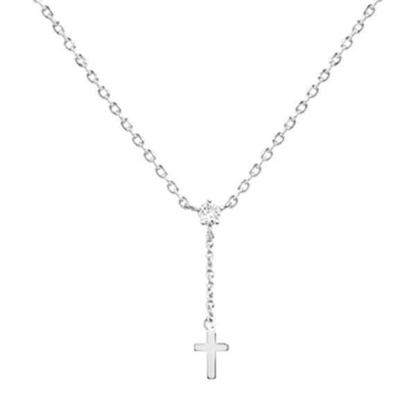 14K GOLD DIPPED CROSS Y DROP CZ NECKLACE