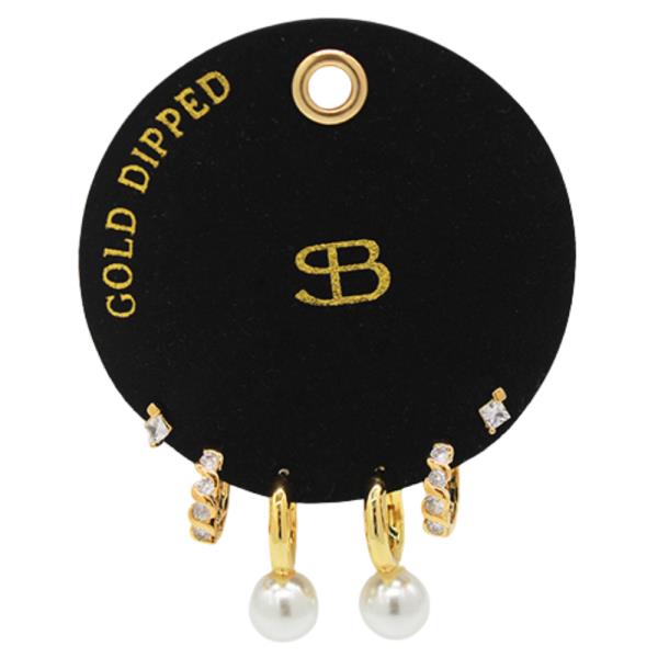 PEARL BEAD CRYSTAL GOLD DIPPED MULTI PACK EARRING SET