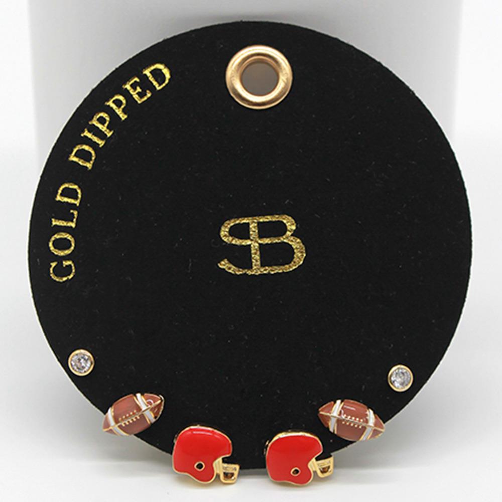 FOOTBALL ASSORTED GOLD DIPPED EARRING SET