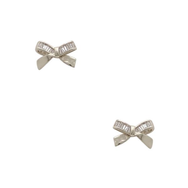 METAL AND STONE BOW EARRING