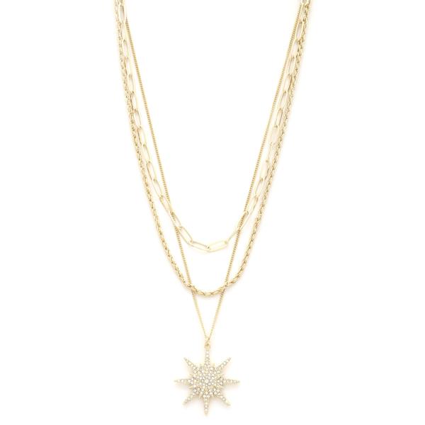 STAR RHINESTONE OVAL ROPE LINK LAYERED NECKLACE