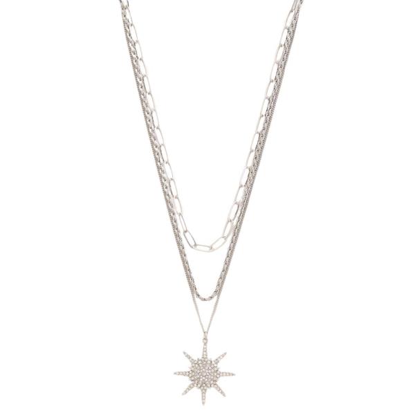 STAR RHINESTONE OVAL ROPE LINK LAYERED NECKLACE