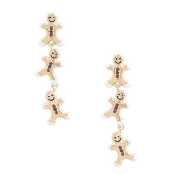 TRIPLE GINGERBREAD MAN DANGLE EARRING