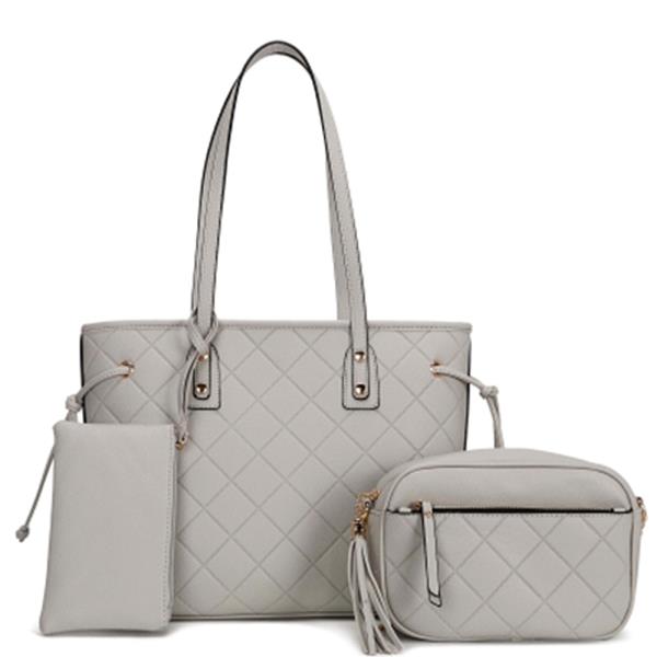 3IN1 TEXTURE PATTERN SHOULDER BAG WITH CROSSBODY AND POUCH SET