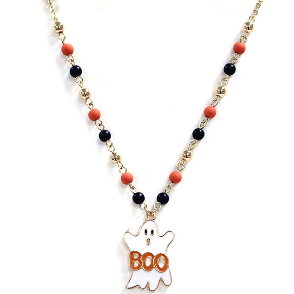 HALLOWEEN GHOST BOO PENDANT BEADED NECKLACE