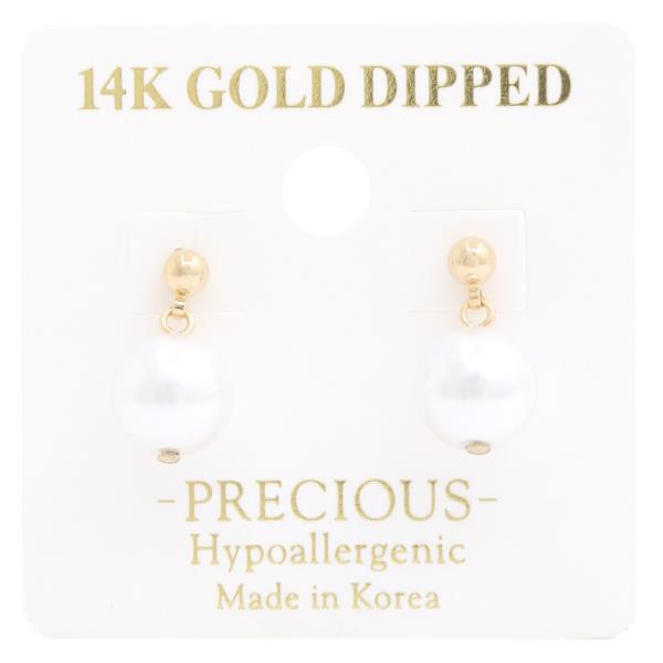 14K GOLD DIPPED PEARL BEAD HYPOALLERGENIC EARRING