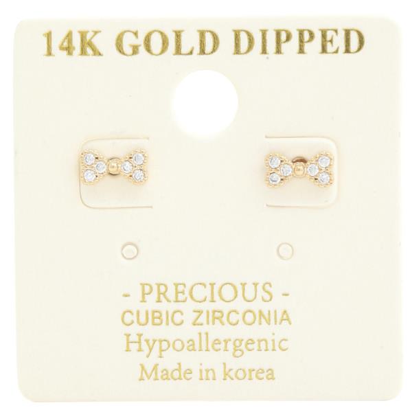 14K GOLD DIPPED CZ DANITY BOW HYPOALLERGENIC EARRING