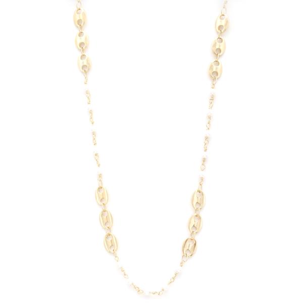 OVAL PEARL BEAD LINK NECKLACE