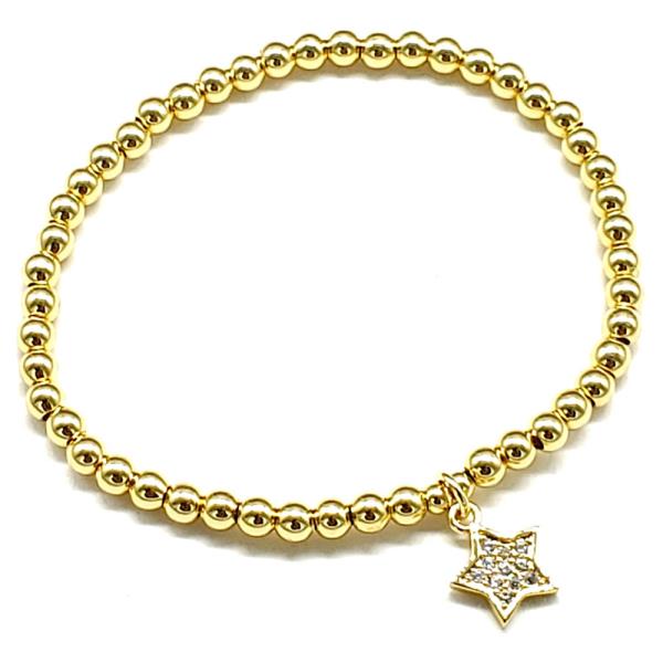 DANGLE CZ STAR S.STEEL BEAD BALL STRECH BRACELET