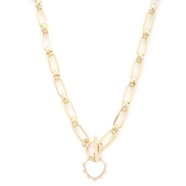HEART CHARM TOGGLE CLASP OVAL LINK METAL NECKLACE