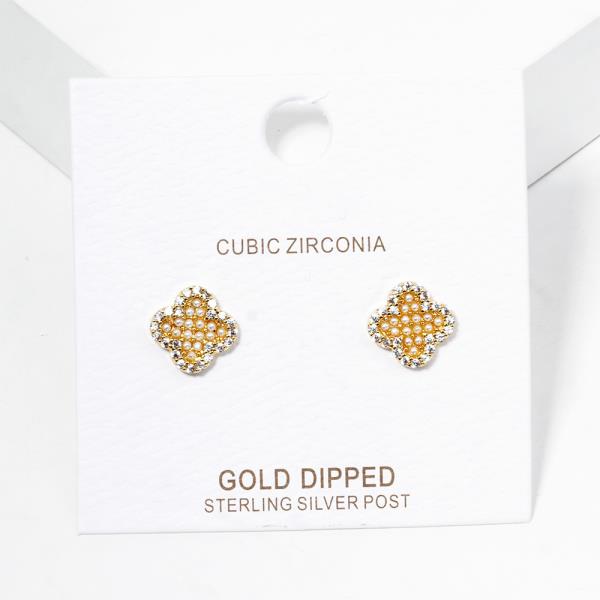CZ GOLD DIPPED FLOWER PEARL BEAD EARRING