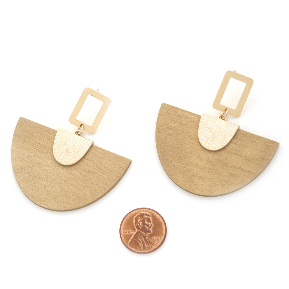 WOOD AND METAL FANNED SHAPE POST EARRING