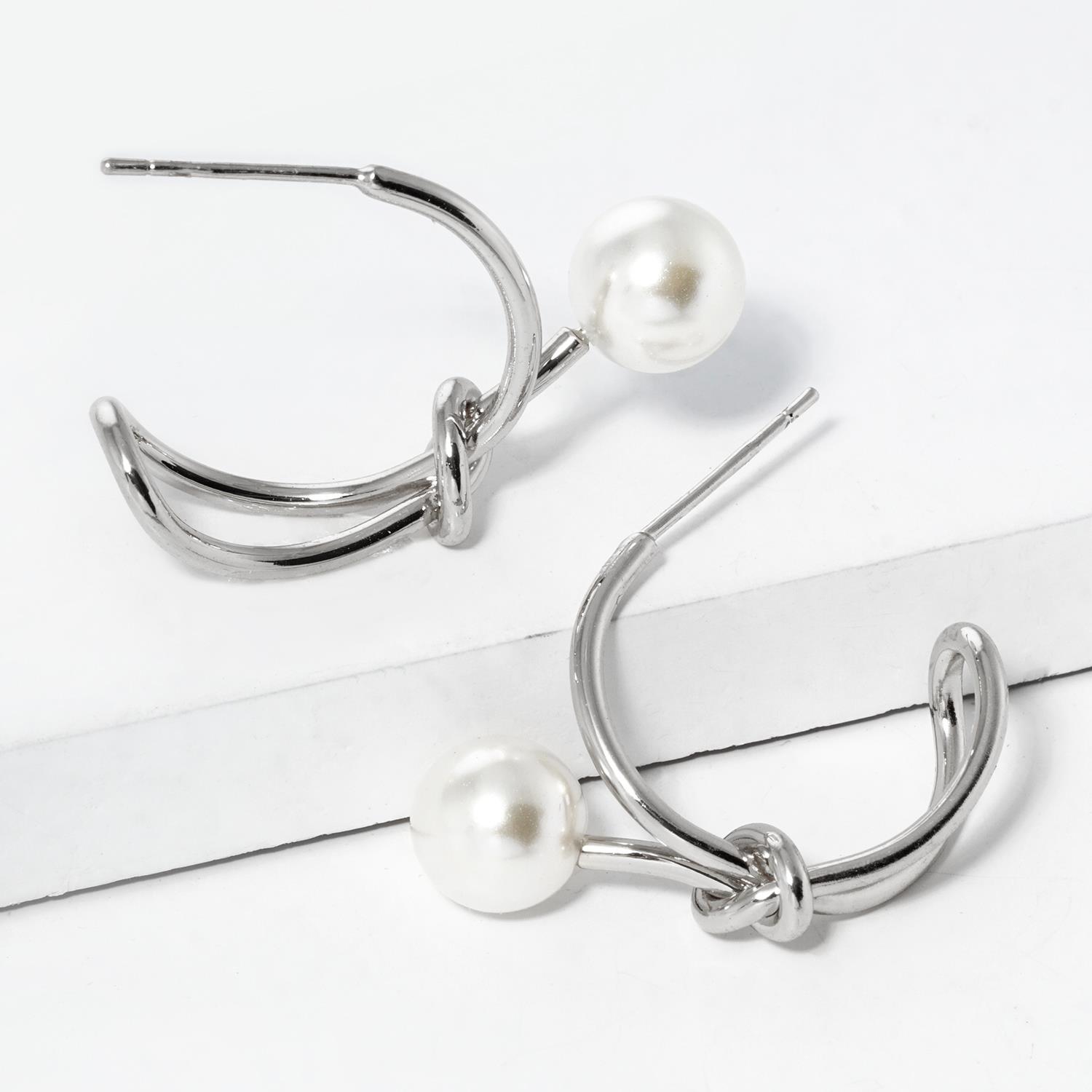 CZ GOLD DIPPED HEART PEARL BEAD OPEN HOOP EARRING