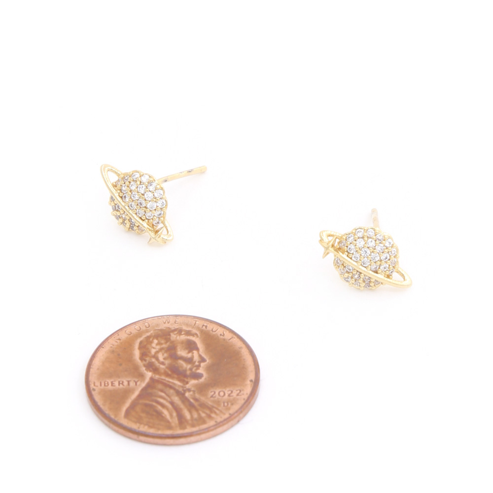 CZ GOLD DIPPED PLANT POST EARRING