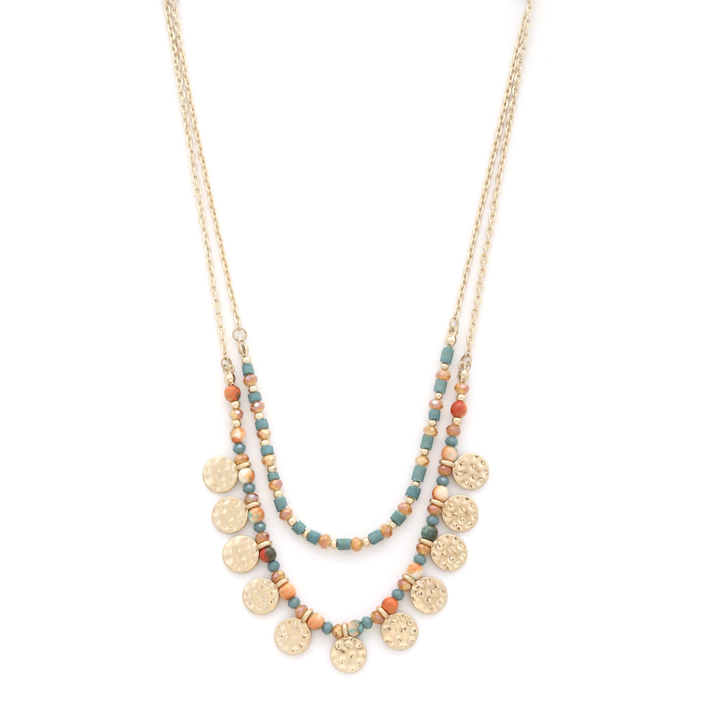 COIN CHARM BEADED LAYERED NECKLACE