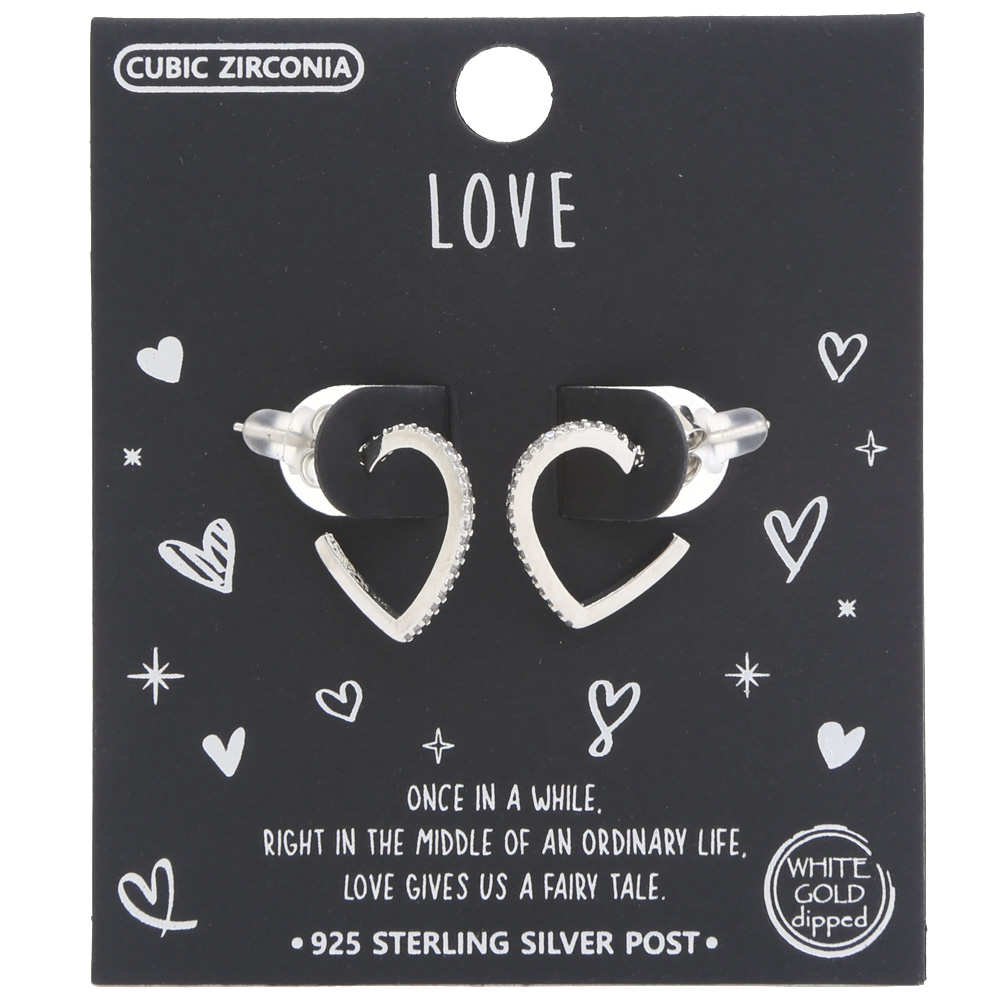 18K GOLD RHODIUM DIPPED HEART LOVE EARRING