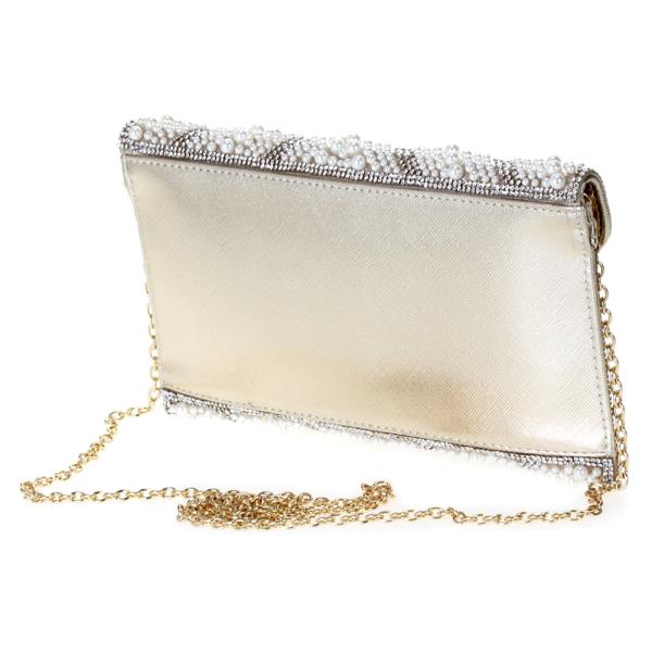 PATTERN DESIGN PEARL ENVELOPE CLUTCH BAG