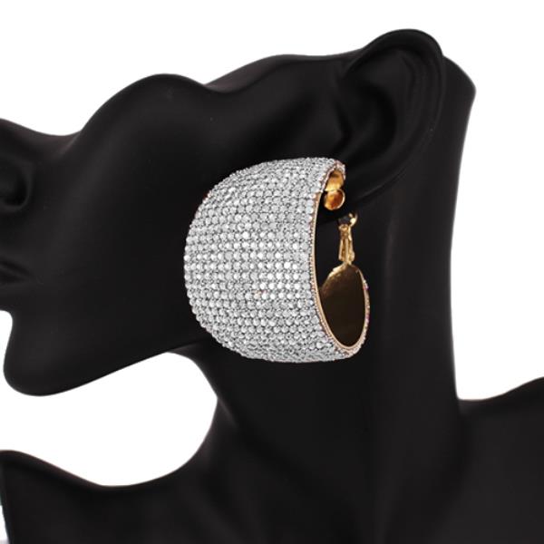 WIDE RHINESTONE HOOP EARRING