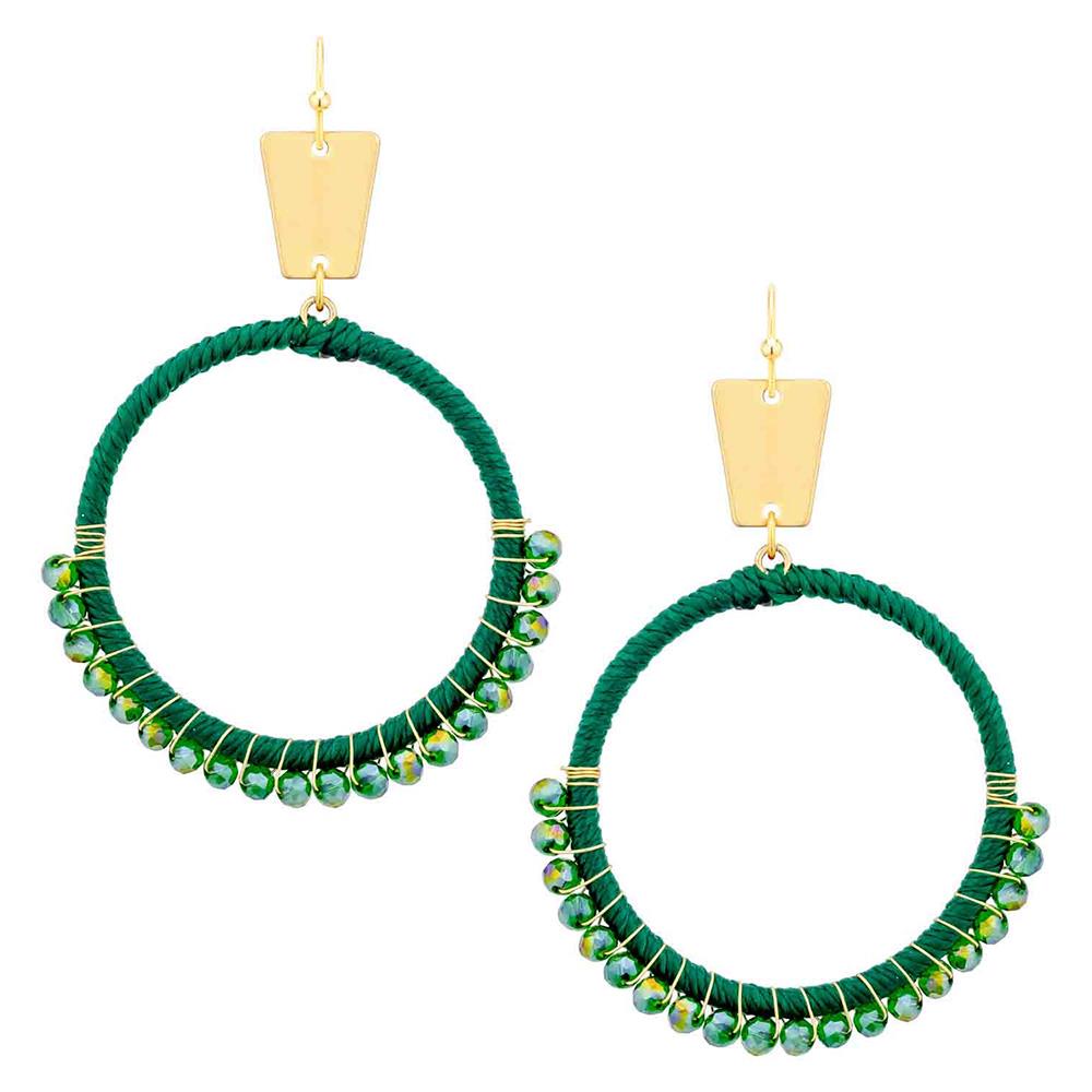 THREAD GLASS BEAD METAL CIRCLE EARRING