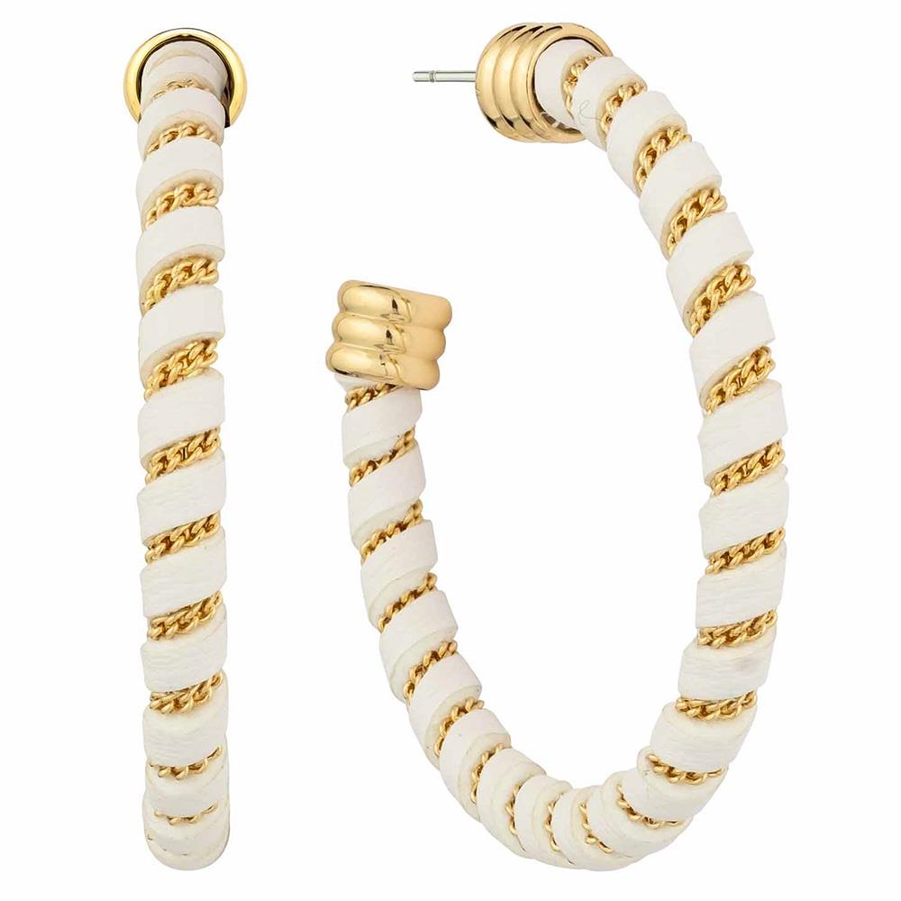 PU LEATHER CHAIN METAL HOOP EARRING