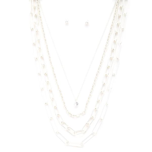 CRYSTAL OVAL LINK LAYERED NECKLACE