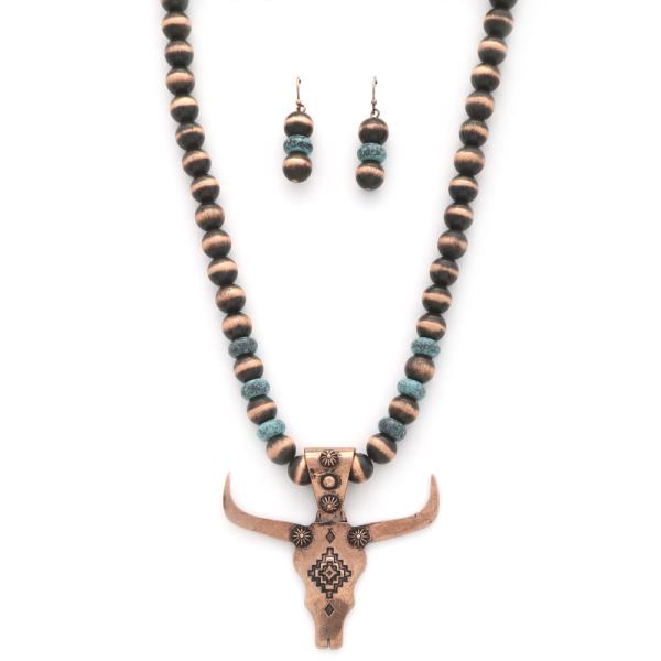 WESTERN CATTLE PENDANT BEADED NECKLACE