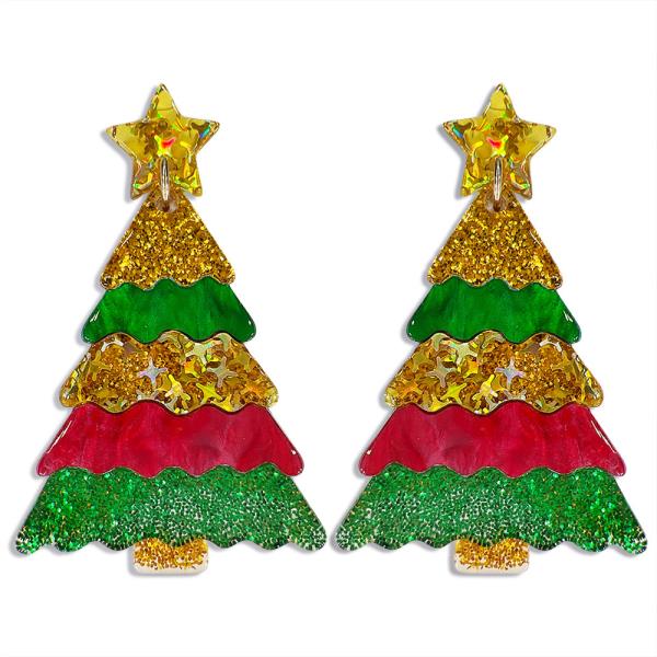 CHRISTMAS ACETATE TIERED TREE EARRING