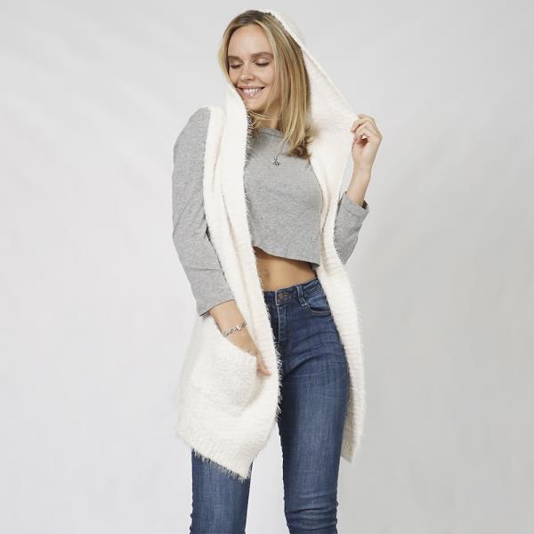 FASHION FUR KNIT VEST WITH HOODIE
