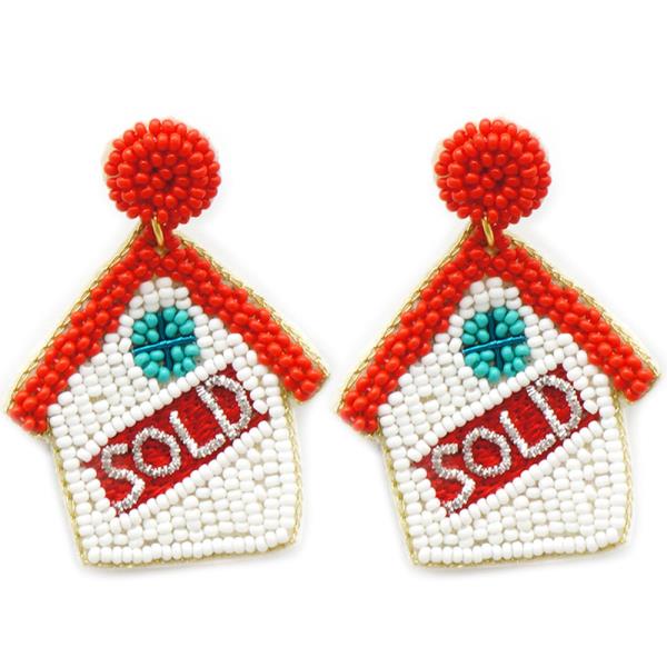 SOLD HOUSE SEED BEAD POST EARRING