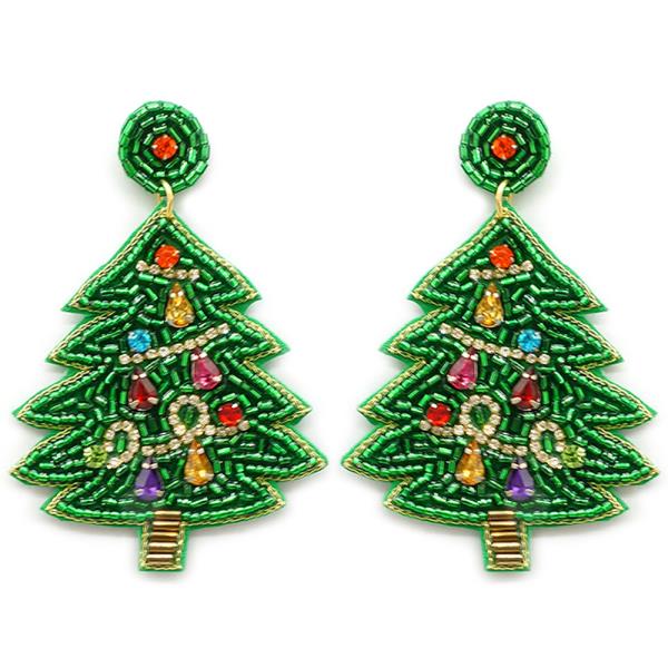 CHRISTMAS TREE SEED BEAD EARRING