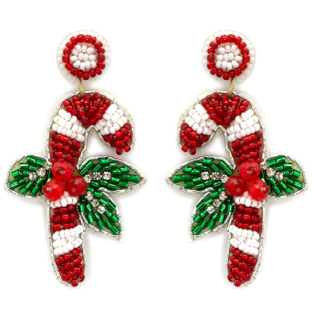 CHRISTMAS CANDY CANE SEED BEAD EARRING
