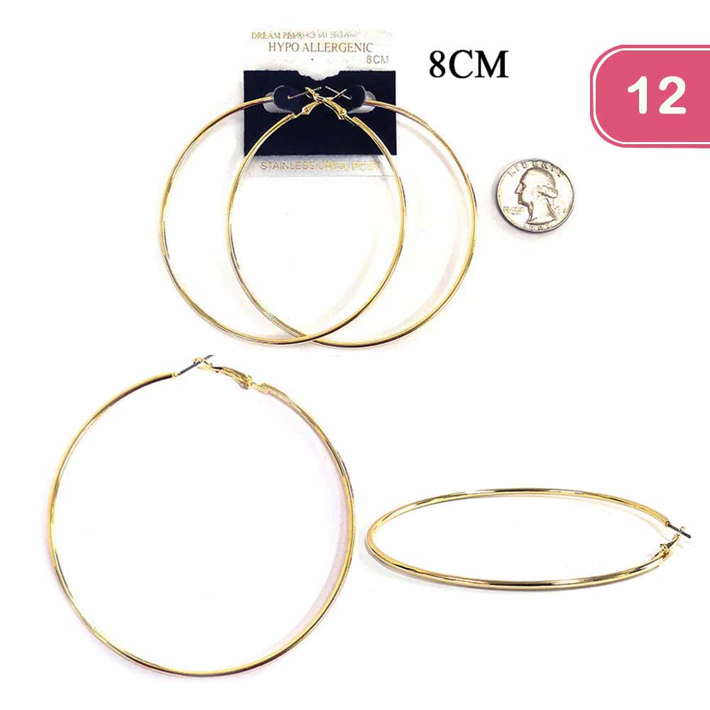 FASHION STAINLESS STEEL HOOP EARRING (12UNITS)