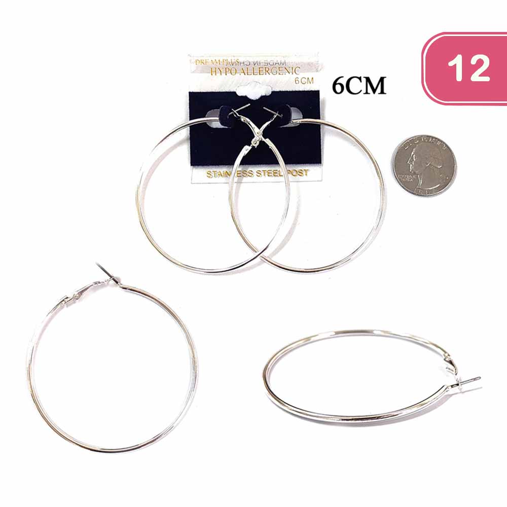 FASHION STAINLESS STEEL HOOP EARRING (12UNITS)