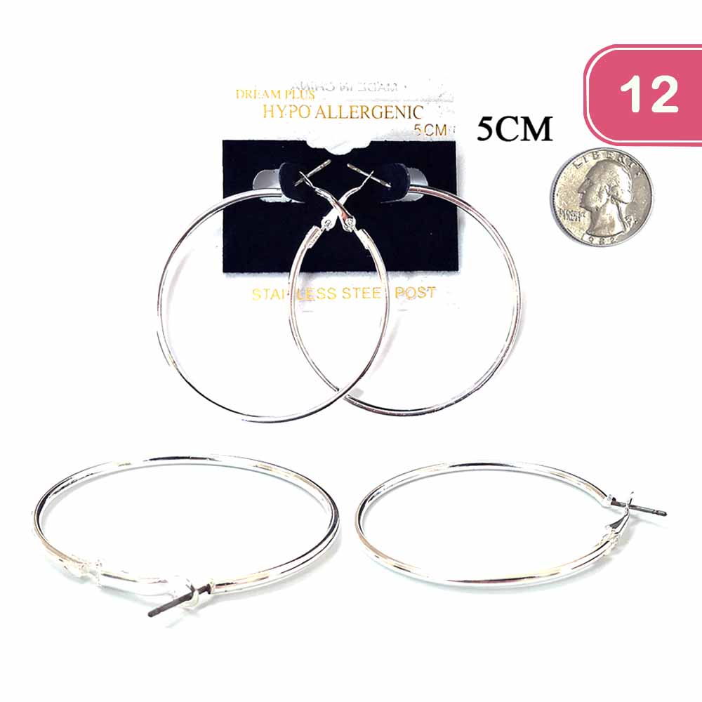 FASHION STAINLESS STEEL HOOP EARRING (12UNITS)