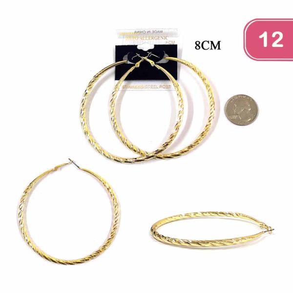 FASHION STAINLESS STEEL POST HOOP EARRING (12UNITS)