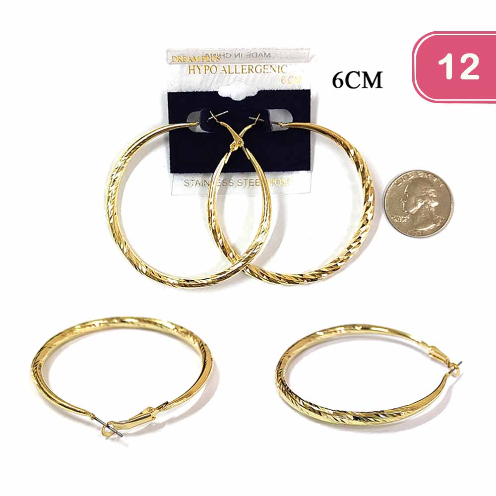 FASHION STAINLESS STEEL HOOP EARRING (12UNITS)