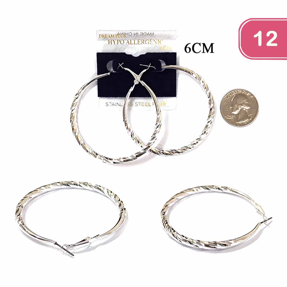 FASHION STAINLESS STEEL HOOP EARRING (12UNITS)