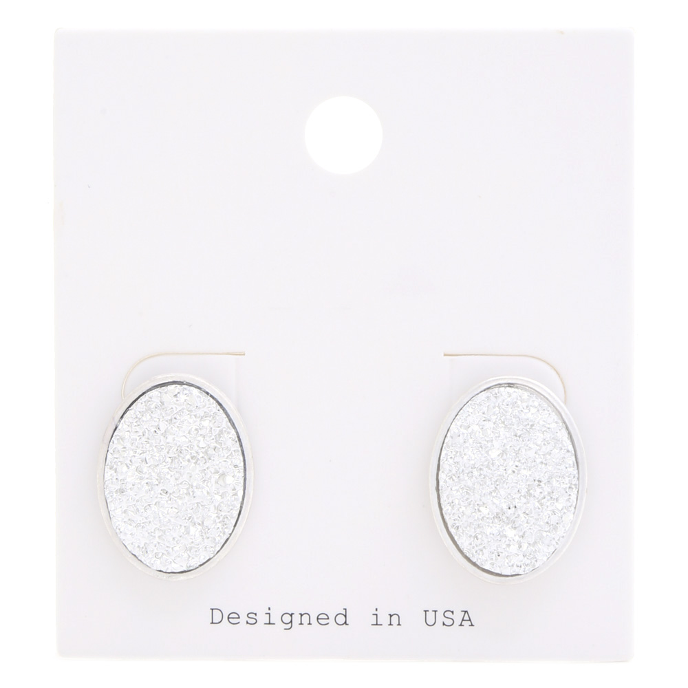 OVAL SHAPE DRUZY POST EARRING