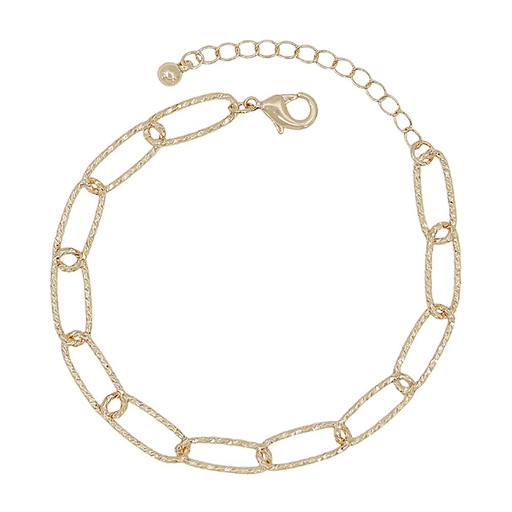 TEXTURED LARGE OVAL THIN CHAIN BRACELET
