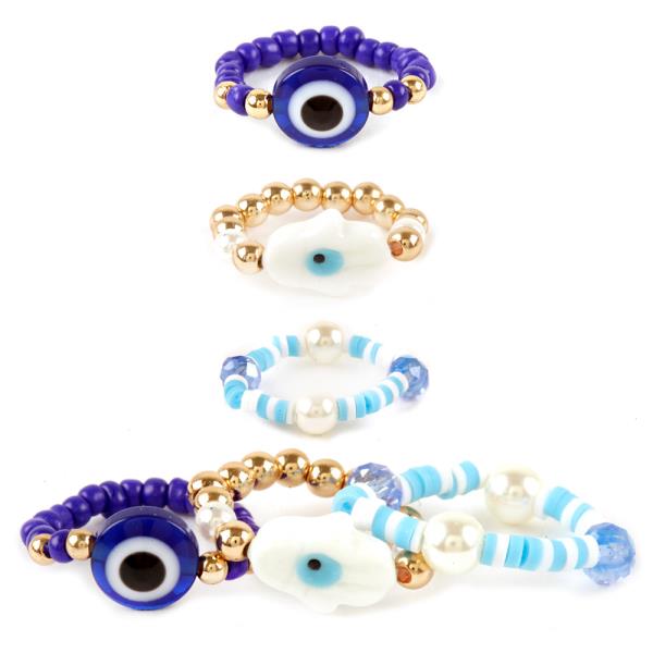 PEARL FIMO EVIL EYE STACKABLE RING SET