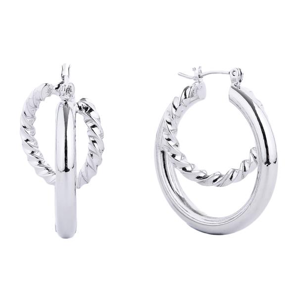 14K GOLD/WHITE GOLD DIPPED PIN CATCH HOOP EARRING