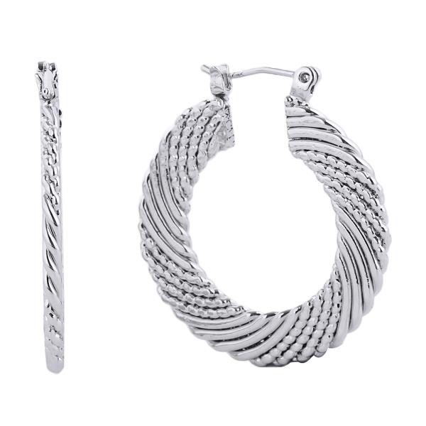 14K GOLD/WHITE GOLD DIPPED PIN CATCH HOOP EARRING